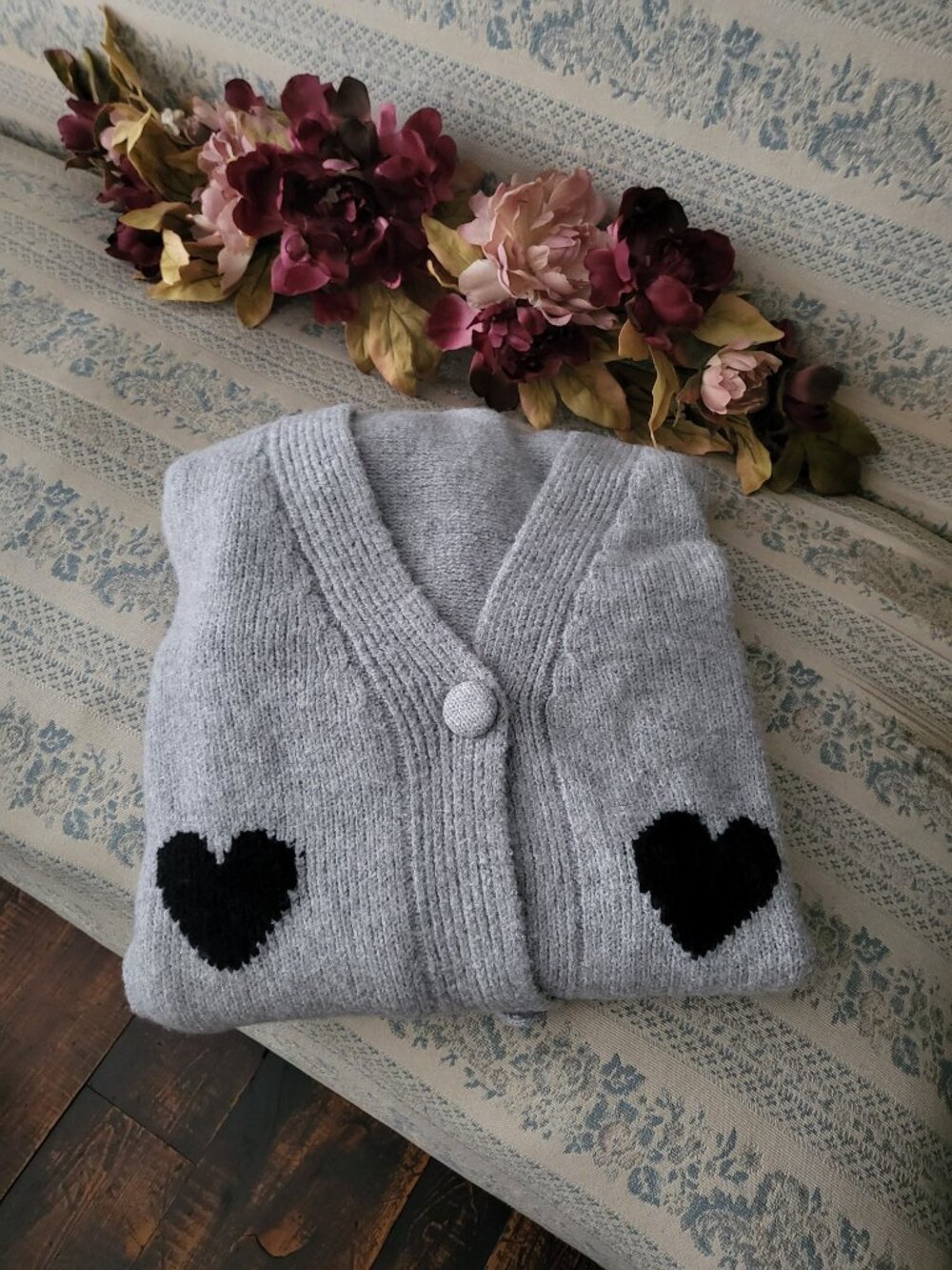 Grey Oversized Cardigan Sweater Large Knit Button